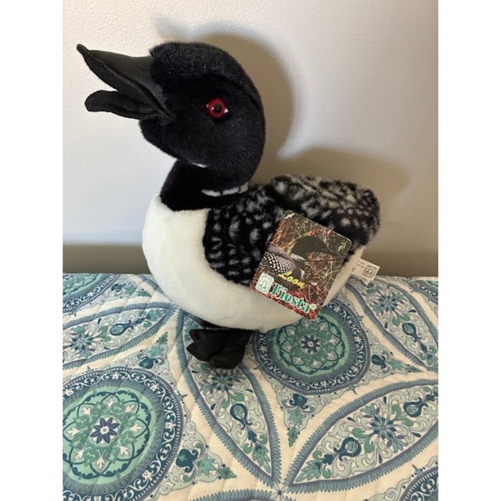 Fiesta‎ Loon Plush Bird 13 Inch Stuffed Animal Black White Spotted 1997 Vintage